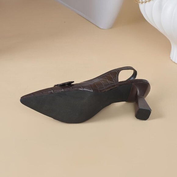 Burgundy Women Slingback Kitten Heels Pointed Toe Pumps Shoes with Buckle Strap - Picture 8 of 8